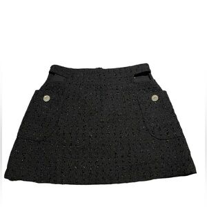 Chloris Black Tweed Mini Skirt Open Sides And Front Pockets New With Tag XS/S